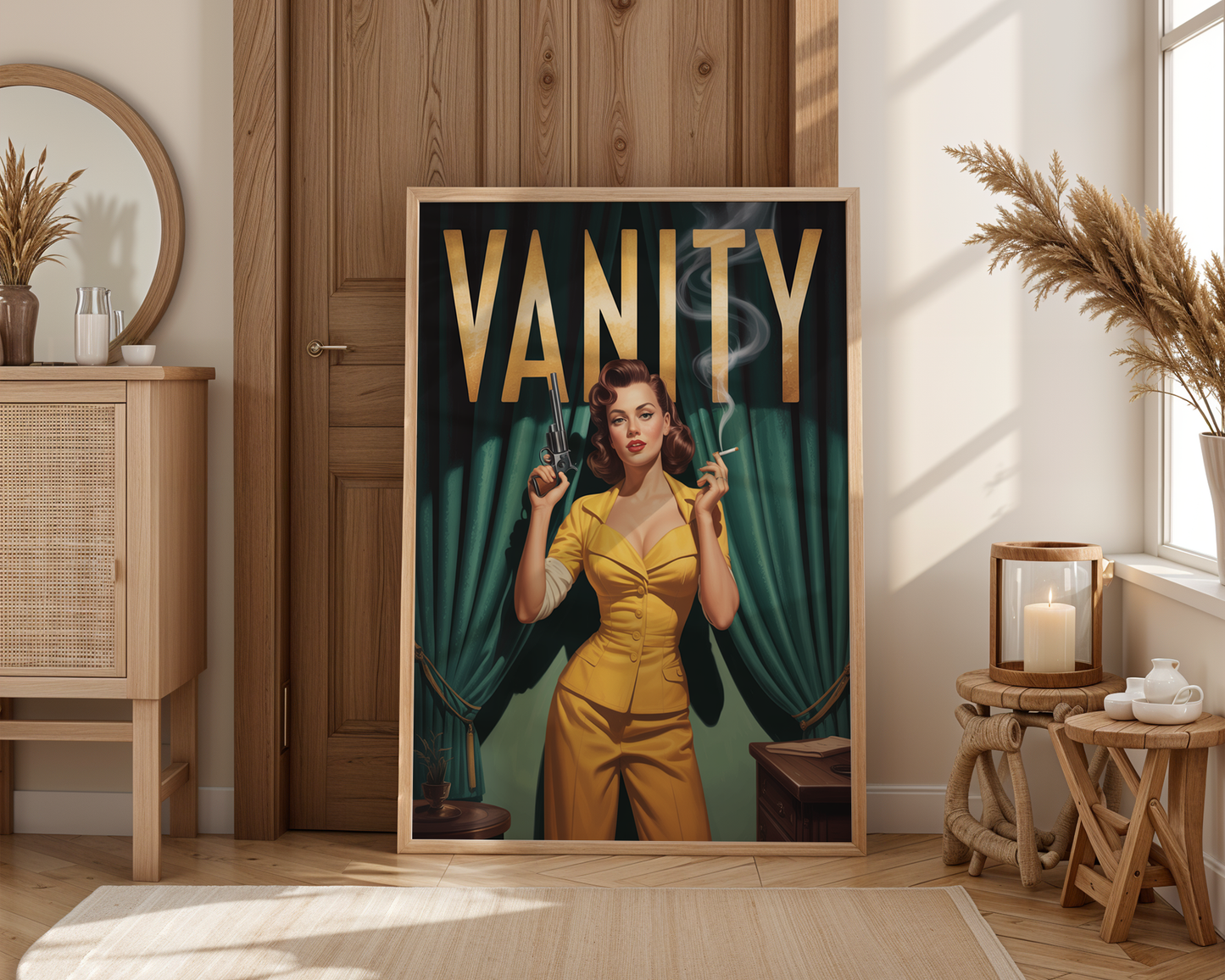 Vanity Poster — Retro Girl Power Wall Art with Attitude and Gun