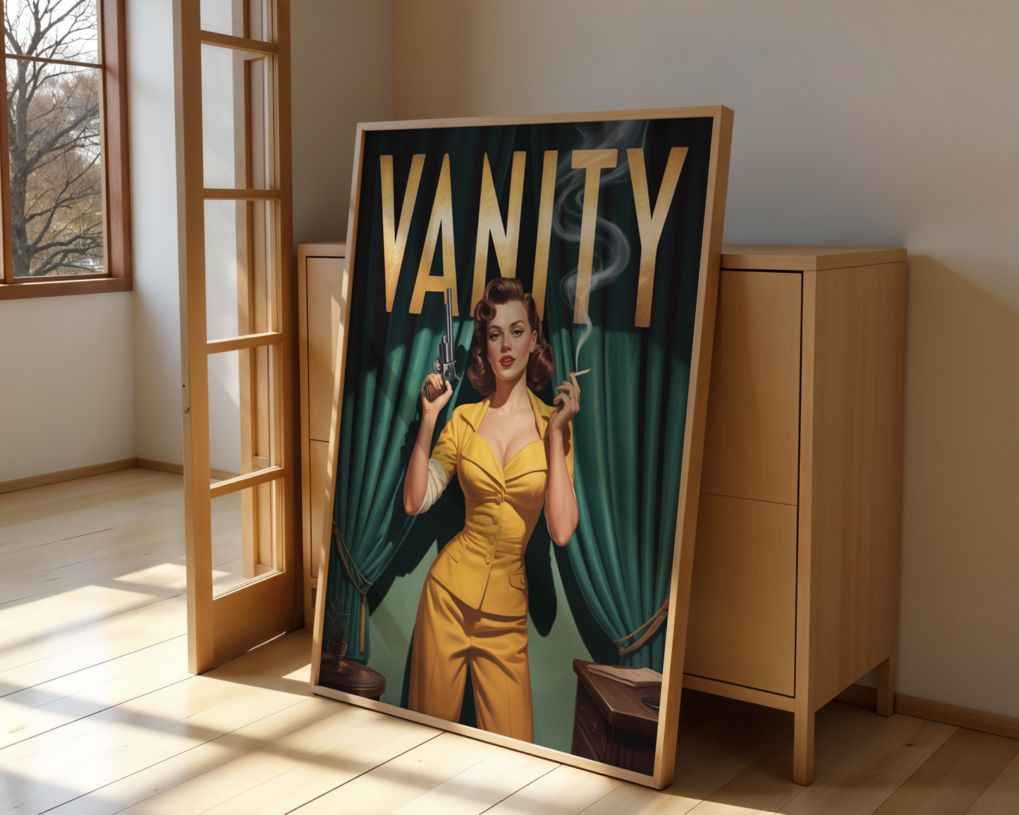 Vanity Poster — Retro Girl Power Wall Art with Attitude and Gun