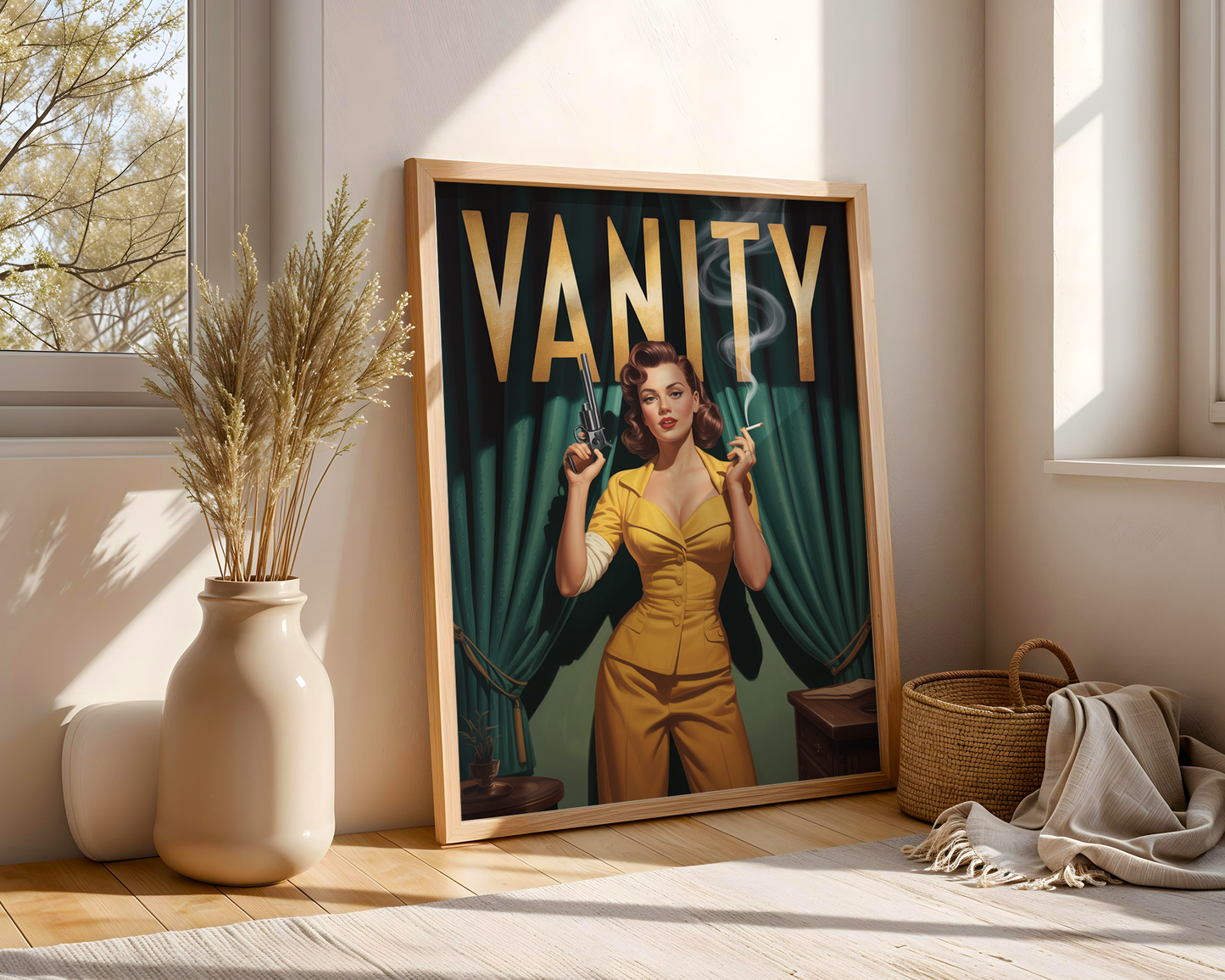 Vanity Poster — Retro Girl Power Wall Art with Attitude and Gun