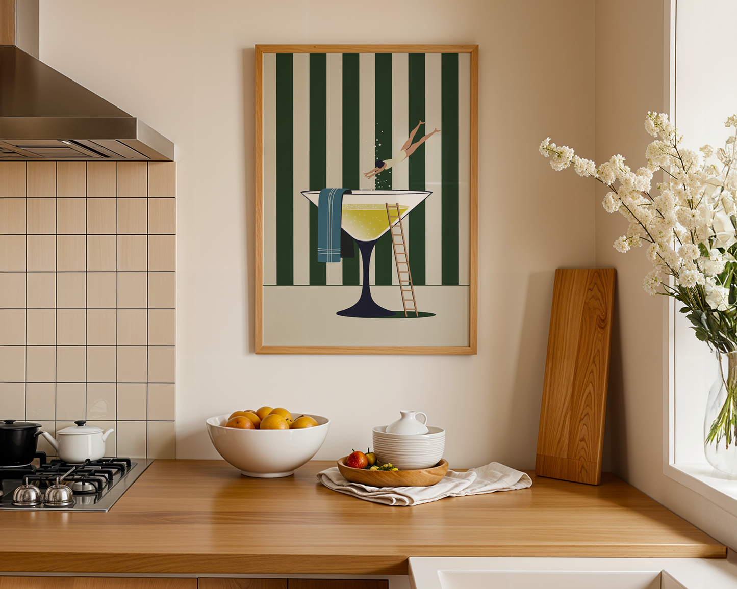 Champagne Dive Poster – Whimsical Pool Art Print for Modern Spaces