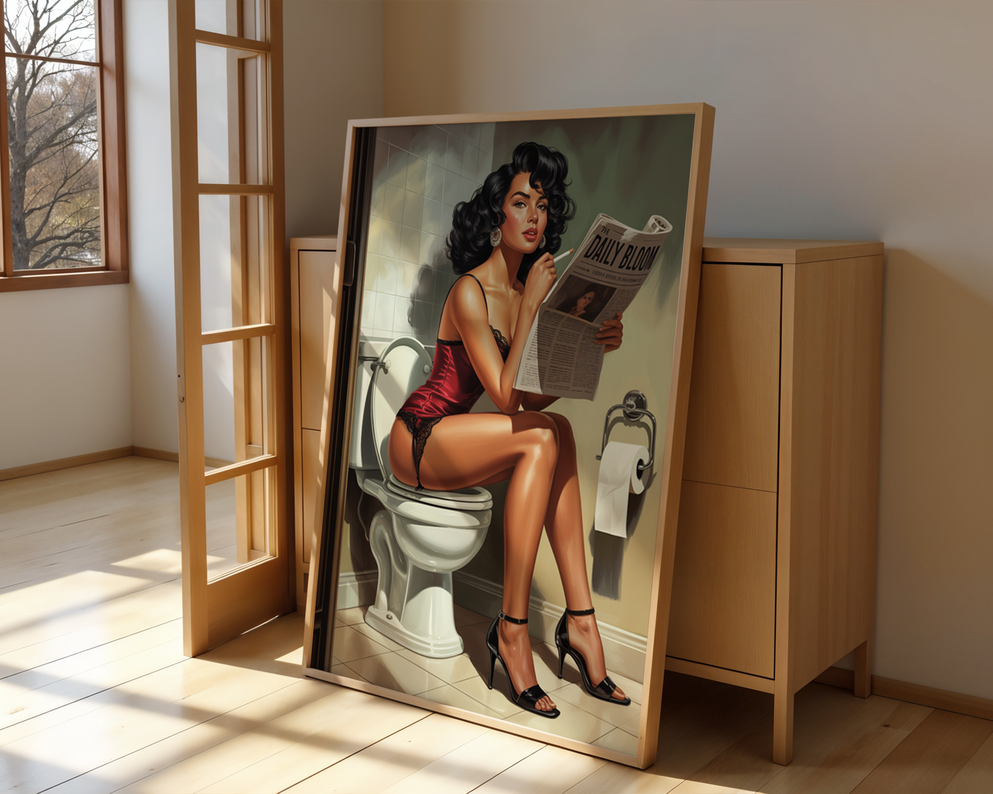 Pin-Up Bathroom Poster – Playful Retro Wall Print