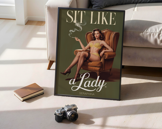 Pin-Up Poster “Sit Like a Lady” — Feminist Vintage Wall Art