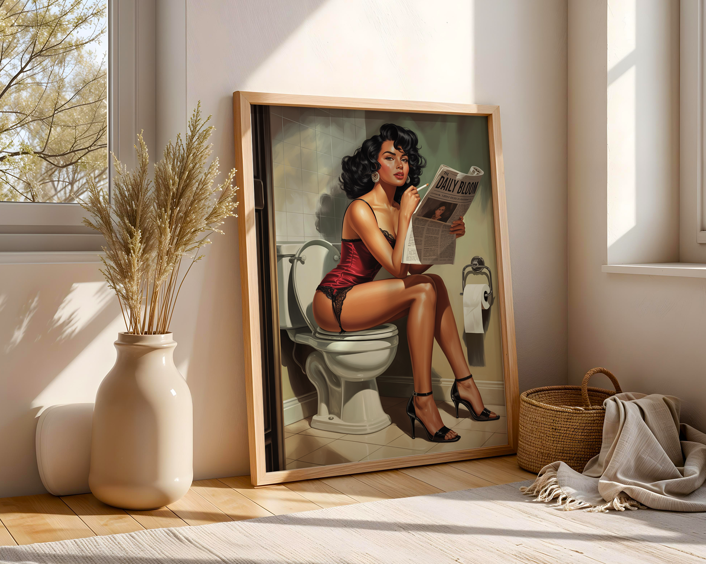 Pin-Up Bathroom Poster – Playful Retro Wall Print
