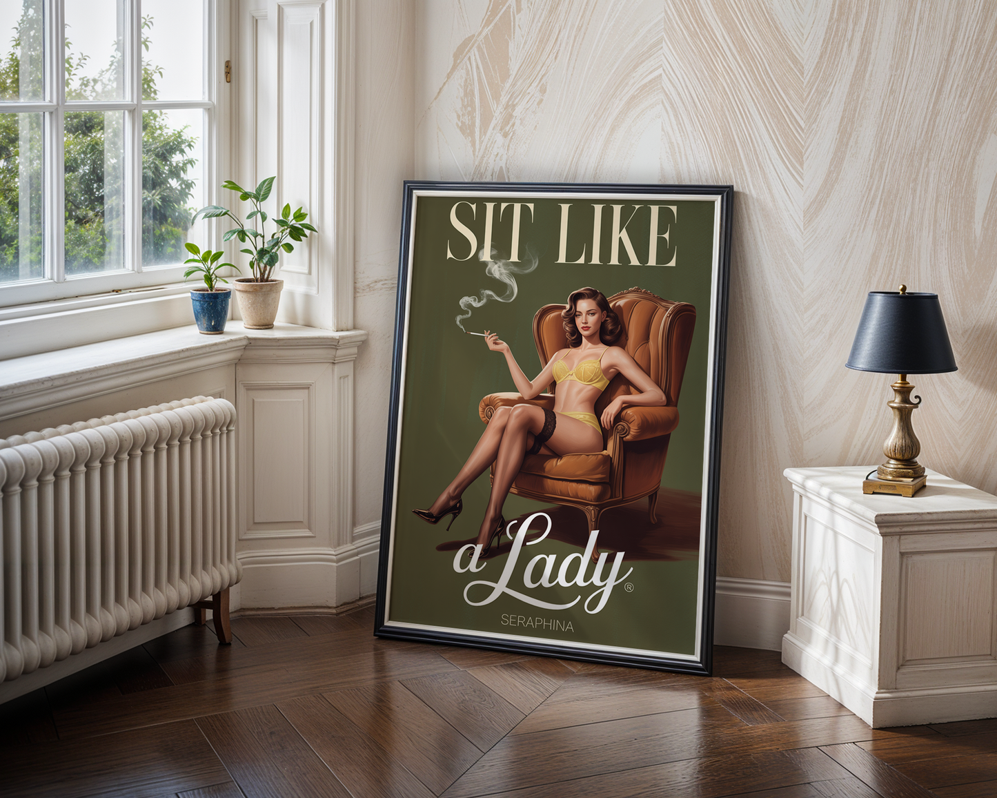 Pin-Up Poster “Sit Like a Lady” — Feminist Vintage Wall Art