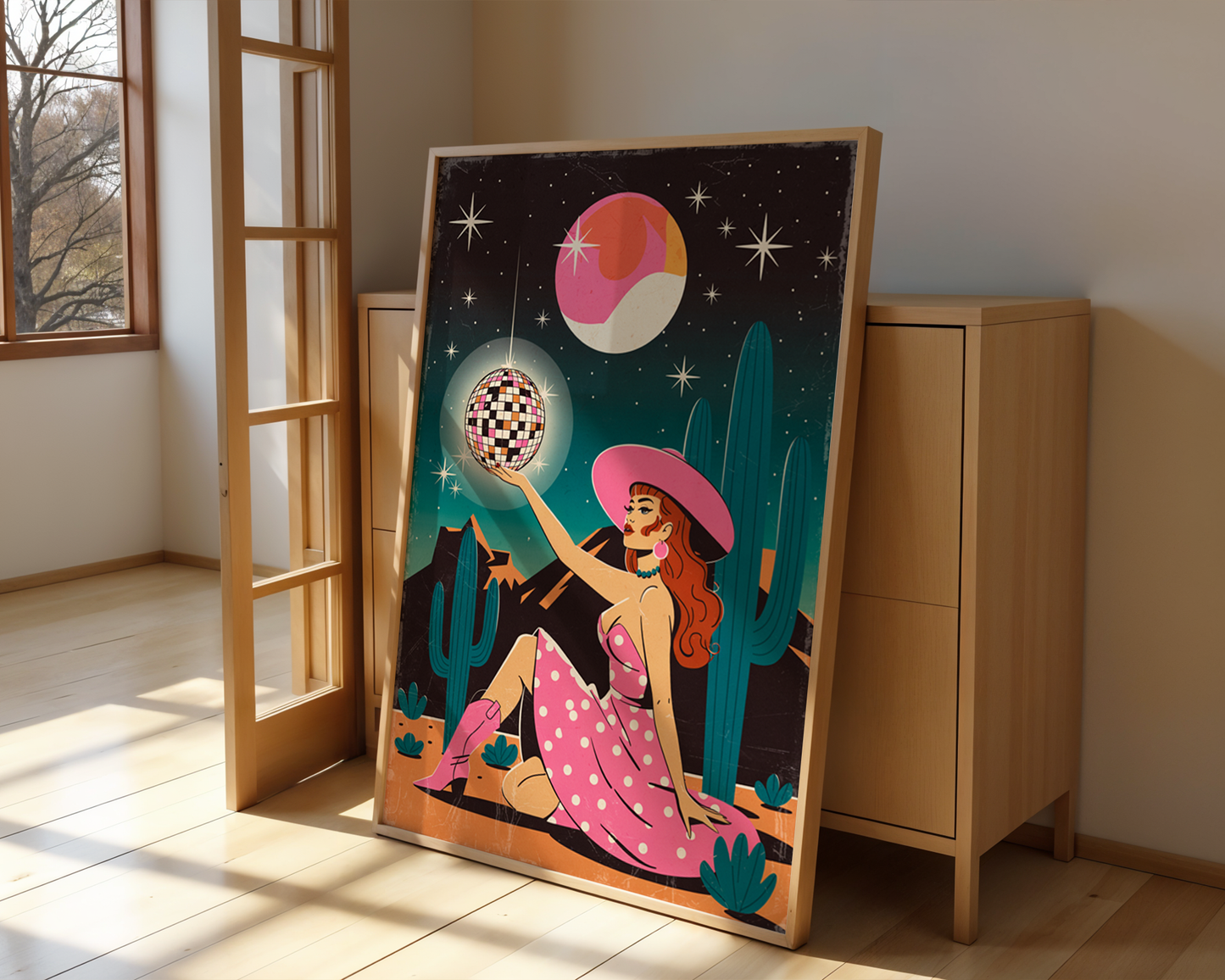 Cowgirl Disco Poster – Retro Western Glam Art Print