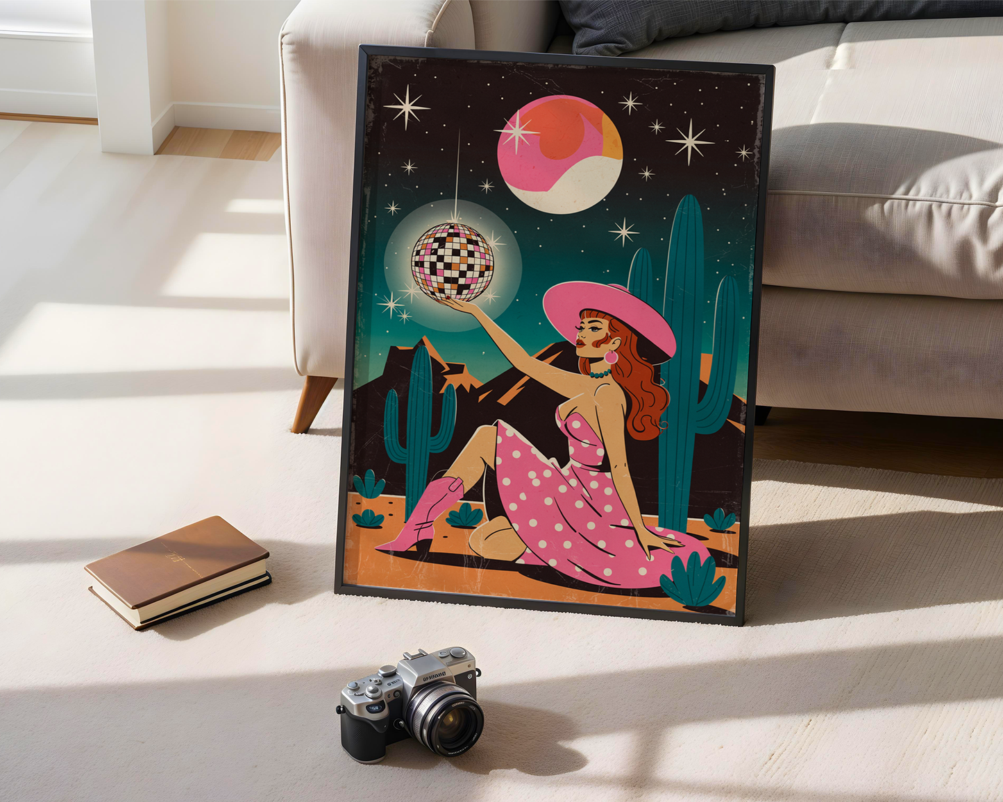 Cowgirl Disco Poster – Retro Western Glam Art Print