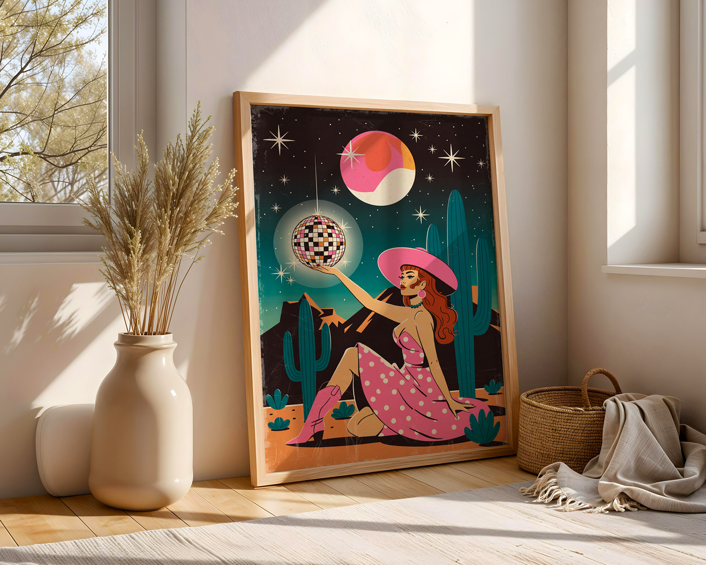 Cowgirl Disco Poster – Retro Western Glam Art Print