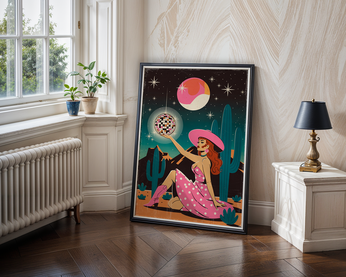 Cowgirl Disco Poster – Retro Western Glam Art Print