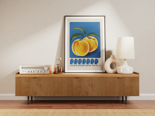 A Blue & Orange Dream Poster – Retro Japanese Fruit Art Print