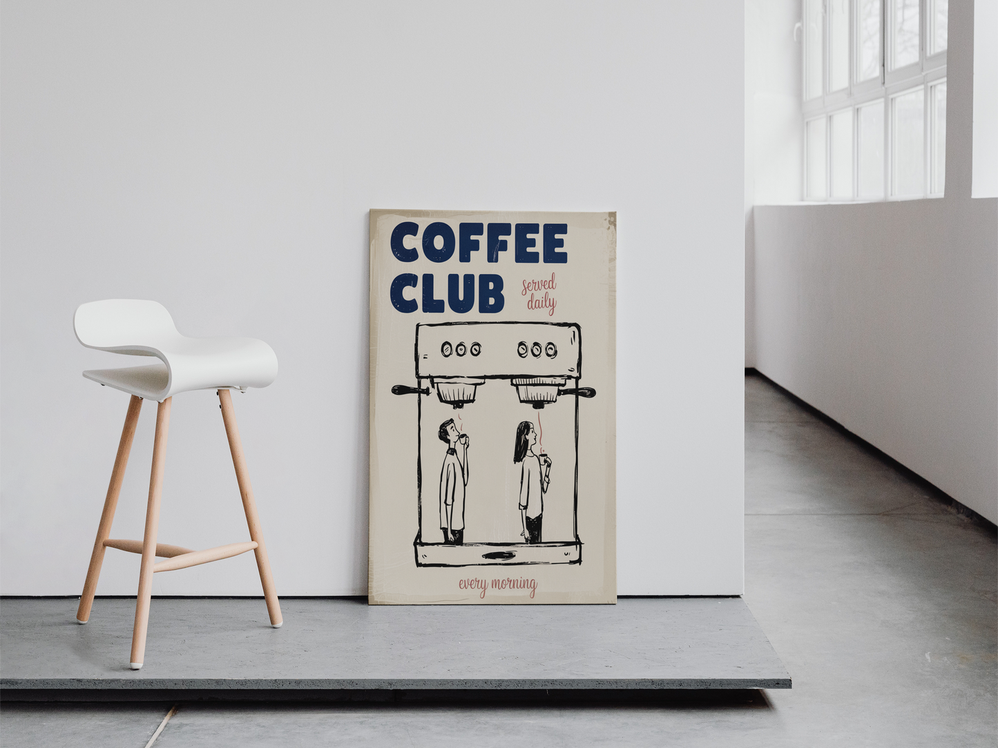 Coffee Club Poster – Daily Morning Coffee Art Print for Kitchen or Café