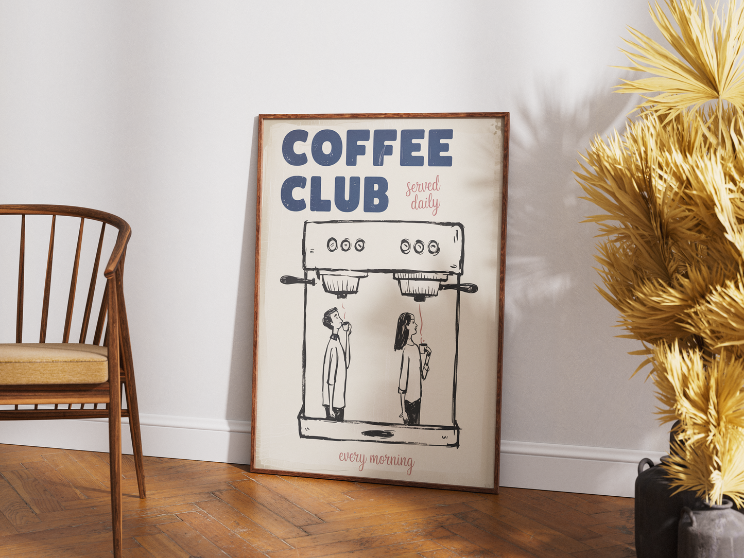 Coffee Club Poster – Daily Morning Coffee Art Print for Kitchen or Café