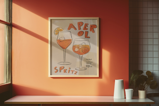 Aperol Spritz Poster – Retro Cocktail Recipe Wall Art Print