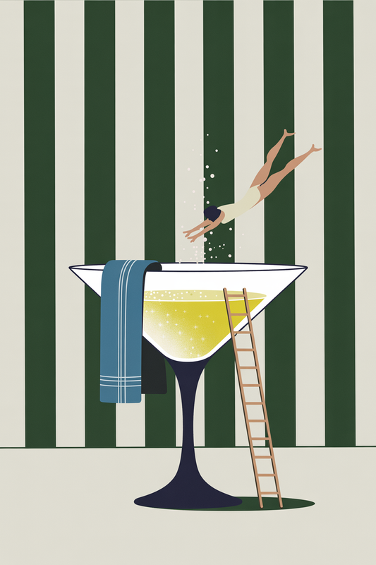 Champagne Dive Poster – Whimsical Pool Art Print for Modern Spaces