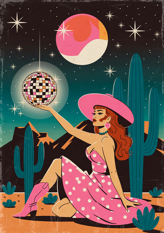 Cowgirl Disco Poster – Retro Western Glam Art Print