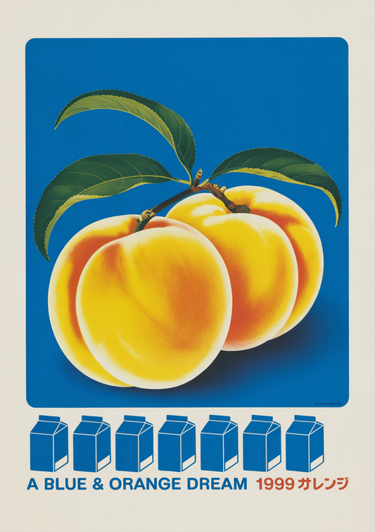A Blue & Orange Dream Poster – Retro Japanese Fruit Art Print