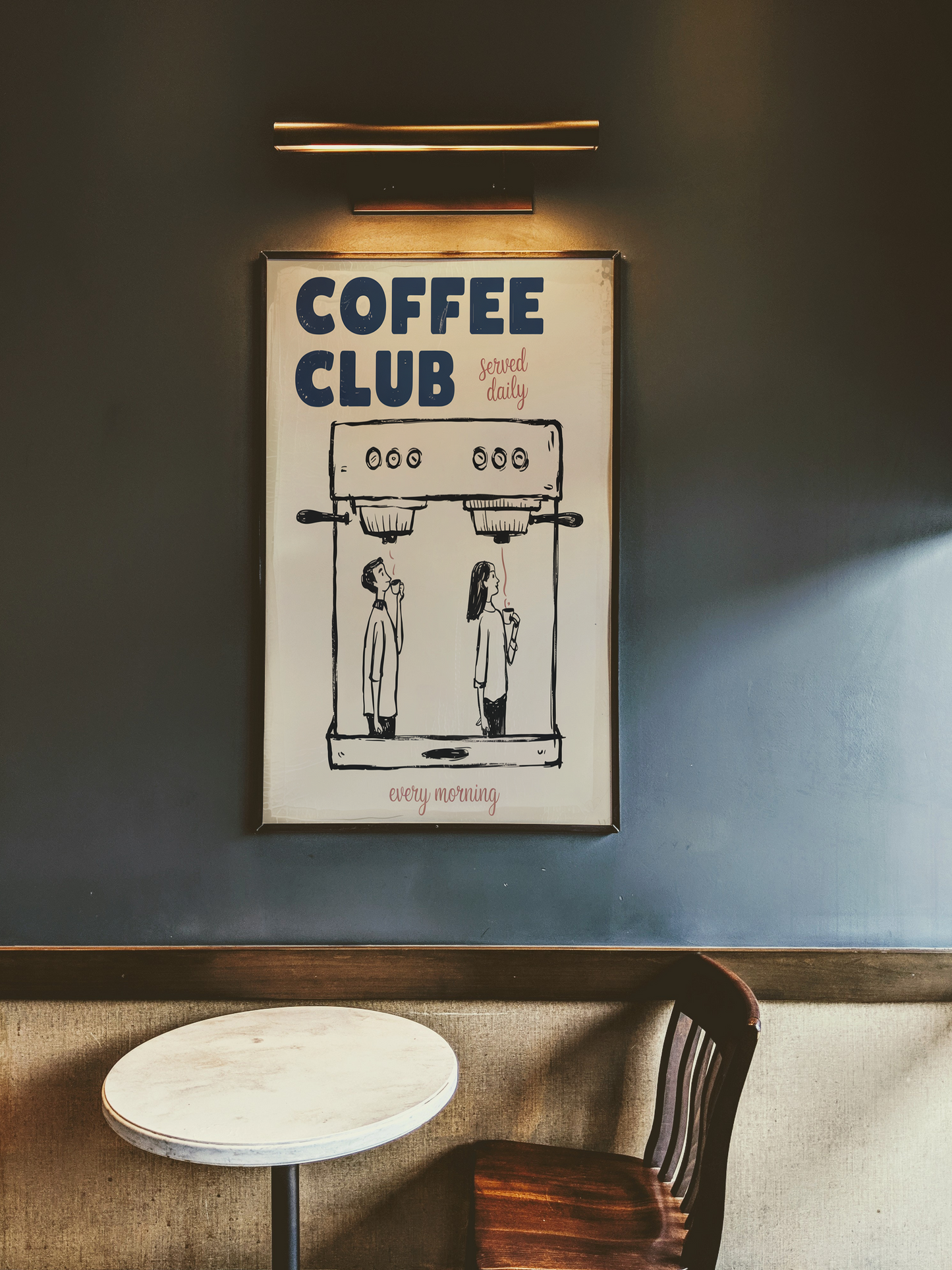 Coffee Club Poster – Daily Morning Coffee Art Print for Kitchen or Café